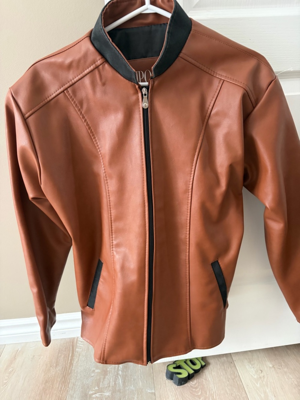 Emporio Italian Leather Jacket with Contrast Collar